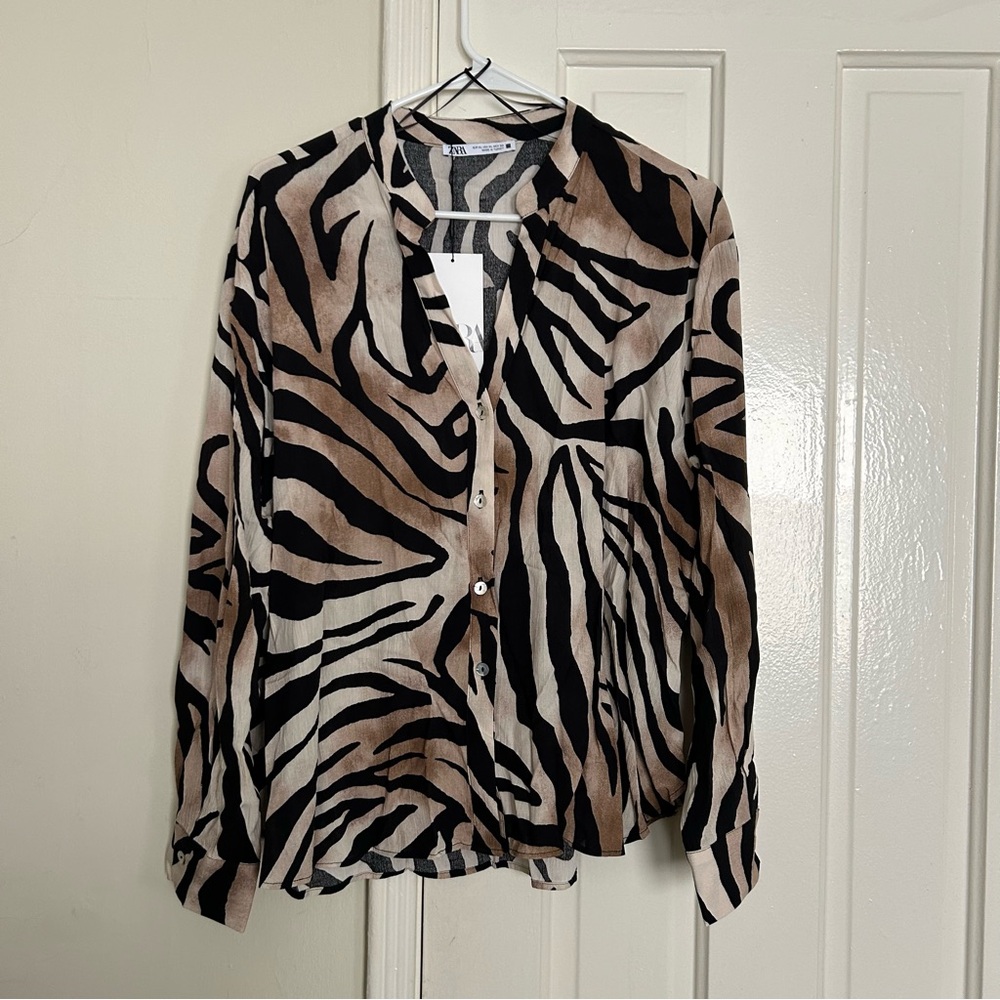 Zara Zebra Print Button-Up Blouse